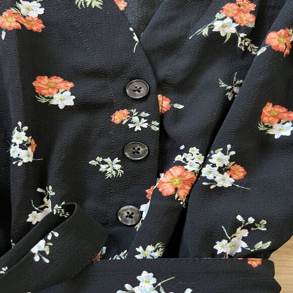 Girls Fall Black Floral Short Sleeve Picture Day Prairie Dress sz L 8-13 - Picture 4 of 6